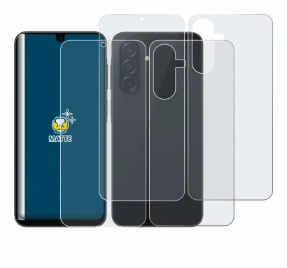 Abbildung des Geräts Samsung Galaxy A26 5G (Display+Rückseite) mit einer Vielzahl des Displayschutzes.