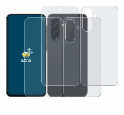 Abbildung des Geräts Samsung Galaxy A36 5G (Display+Rückseite) mit einer Vielzahl des Displayschutzes.