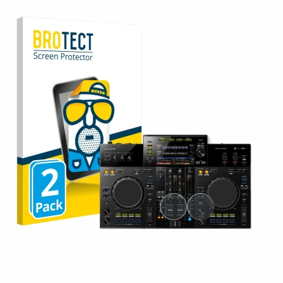 Vorderseite einer Produktverpackung mit dem Markenlogo BROTECT. Daneben ist das Gerät Pioneer XDJ -RR (Jog) mit dem zugehörige