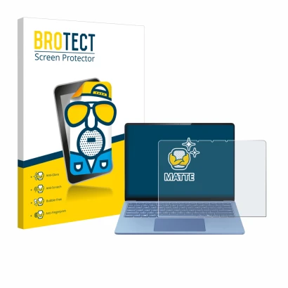 Vorderseite einer Produktverpackung mit dem Markenlogo BROTECT. Daneben ist das Gerät Microsoft Surface Laptop 13.8