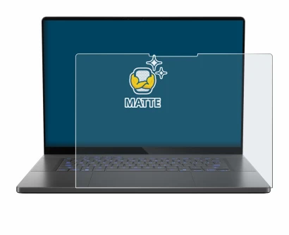 Abbildung des Geräts ASUS ROG Zephyrus G16 2025 mit einer Vielzahl des Displayschutzes.