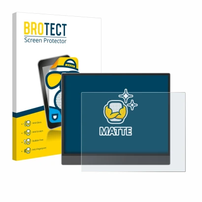 Vorderseite einer Produktverpackung mit dem Markenlogo BROTECT. Daneben ist das Gerät Boox Tab X C mit dem zugehörigen Display