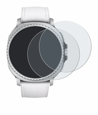 Abbildung des Geräts Samsung Galaxy Watch 8 Classic (46 mm) mit einer Vielzahl des Displayschutzes.