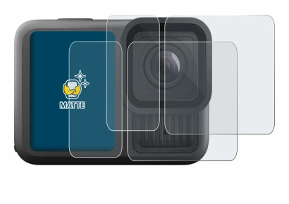 Abbildung des Geräts GoPro Hero 13 Black Ultra Wide Edition mit einer Vielzahl des Displayschutzes.