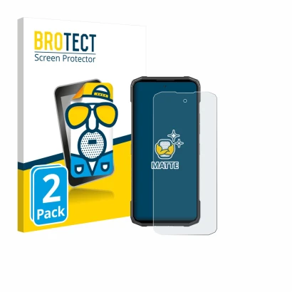 Vorderseite einer Produktverpackung mit dem Markenlogo BROTECT. Daneben ist das Gerät Doogee Blade 20 mit dem zugehörigen Disp