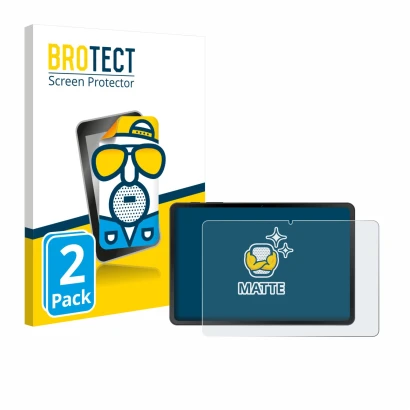 Vorderseite einer Produktverpackung mit dem Markenlogo BROTECT. Daneben ist das Gerät Doogee Tab A9 mit dem zugehörigen Displa