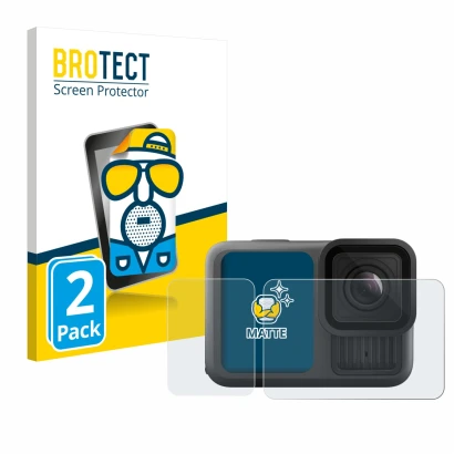 Vorderseite einer Produktverpackung mit dem Markenlogo BROTECT. Daneben ist das Gerät GoPro Hero 13 Black Creator Edition mit 