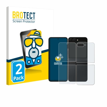 Vorderseite einer Produktverpackung mit dem Markenlogo BROTECT. Daneben ist das Gerät Samsung Galaxy Z Flip 7 FE (Display+Rück