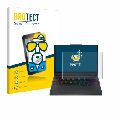 Vorderseite einer Produktverpackung mit dem Markenlogo BROTECT. Daneben ist das Gerät Lenovo Legion 5 15IRX10 83LY mit dem zug