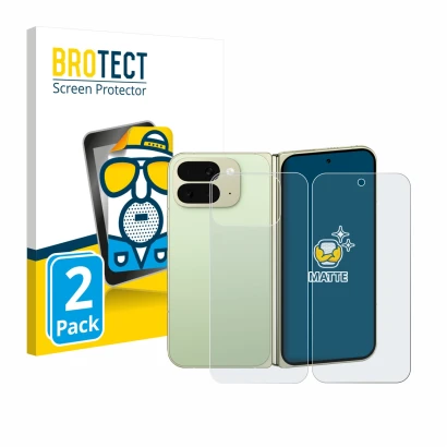 Vorderseite einer Produktverpackung mit dem Markenlogo BROTECT. Daneben ist das Gerät Google Pixel 10 Pro Fold (Display+Rückse