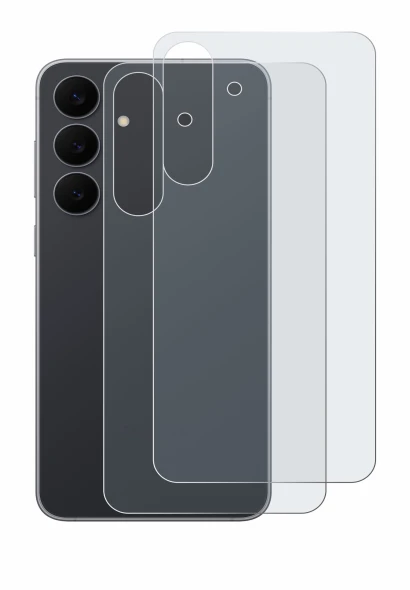 Abbildung des Geräts Samsung Galaxy S25 FE (Rückseite) mit einer Vielzahl des Displayschutzes.