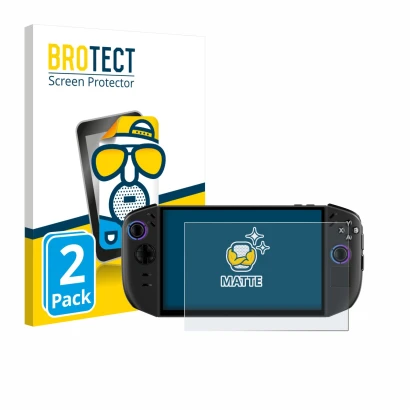 Vorderseite einer Produktverpackung mit dem Markenlogo BROTECT. Daneben ist das Gerät Lenovo Legion Go Gen 2 mit dem zugehörig