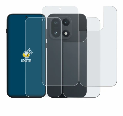 Abbildung des Geräts OnePlus 15 (Display+Rückseite) mit einer Vielzahl des Displayschutzes.