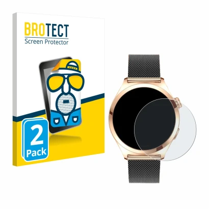Vorderseite einer Produktverpackung mit dem Markenlogo BROTECT. Daneben ist das Gerät Niolina Smartwatch 1.27