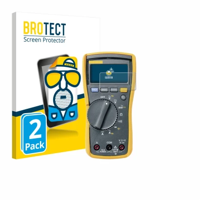 Vorderseite einer Produktverpackung mit dem Markenlogo BROTECT. Daneben ist das Gerät Fluke MultiMeter 115 mit dem zugehörigen