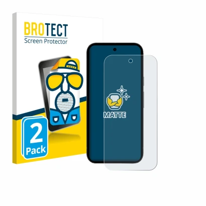 Vorderseite einer Produktverpackung mit dem Markenlogo BROTECT. Daneben ist das Gerät Google Pixel 10a mit dem zugehörigen Dis