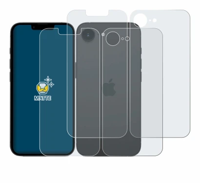 Abbildung des Geräts Apple iPhone 17e (Display+Rückseite) mit einer Vielzahl des Displayschutzes.