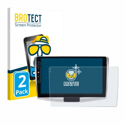 Vorderseite einer Produktverpackung mit dem Markenlogo BROTECT. Daneben ist das Gerät Dynavin D9-B6S Premium Flex 10.1" mit de