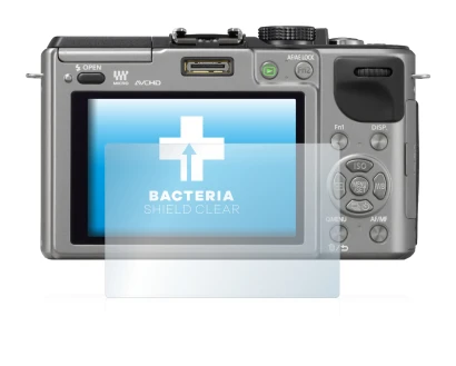 Abbildung des Geräts Panasonic Lumix DMC-GX1 mit einer Vielzahl des Displayschutzes.