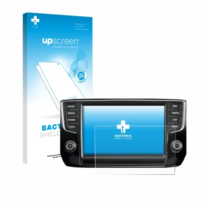 Vorderseite einer Produktverpackung mit dem Markenlogo upscreen. Daneben ist das Gerät Volkswagen Passat 2015 Discover Pro 8" 