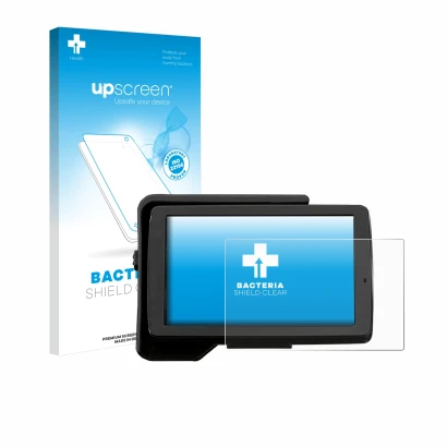 Vorderseite einer Produktverpackung mit dem Markenlogo upscreen. Daneben ist das Gerät BMW R 1200 GS 2013-2019 Navigator V 5" 