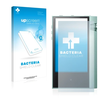 Vorderseite einer Produktverpackung mit dem Markenlogo upscreen. Daneben ist das Gerät Astell&Kern AK70 mit dem zugehörigen Di