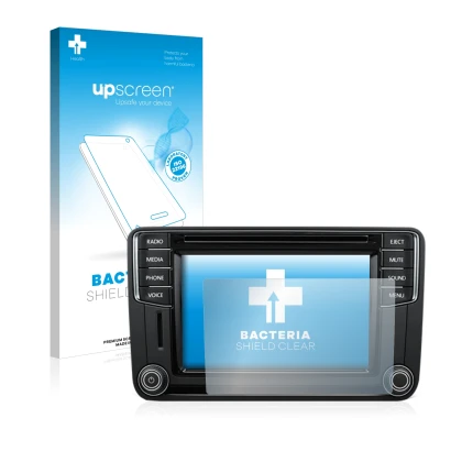 Vorderseite einer Produktverpackung mit dem Markenlogo upscreen. Daneben ist das Gerät Volkswagen T6 2015 Discover Media Plus 