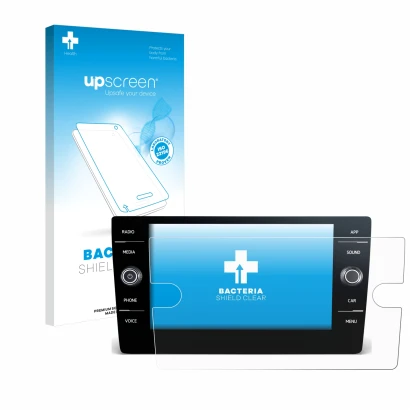 Vorderseite einer Produktverpackung mit dem Markenlogo upscreen. Daneben ist das Gerät Volkswagen T-Roc 2017-2019 Discover Med