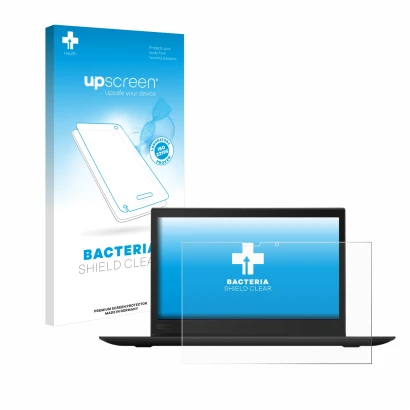 Vorderseite einer Produktverpackung mit dem Markenlogo upscreen. Daneben ist das Gerät Lenovo ThinkPad X1 Yoga (3. Gen.) mit d