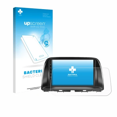 Vorderseite einer Produktverpackung mit dem Markenlogo upscreen. Daneben ist das Gerät Mazda CX-5 2017 Infotainment System mit