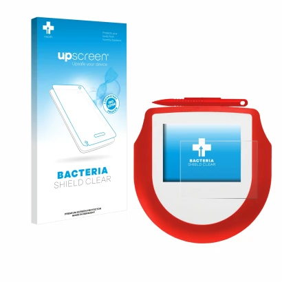 Vorderseite einer Produktverpackung mit dem Markenlogo upscreen. Daneben ist das Gerät Signotec Signature Pad Omega NFC mit de