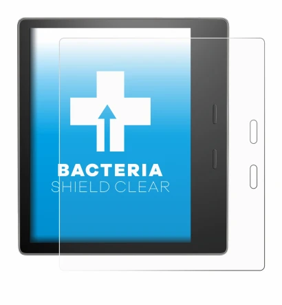 Abbildung des Geräts Amazon Kindle Oasis 2019 (10. Gen.) mit einer Vielzahl des Displayschutzes.