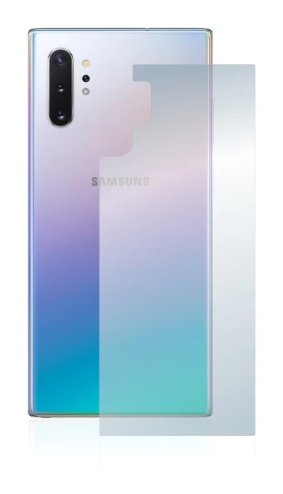 Abbildung des Geräts Samsung Galaxy Note 10 Plus (Rückseite) mit einer Vielzahl des Displayschutzes.