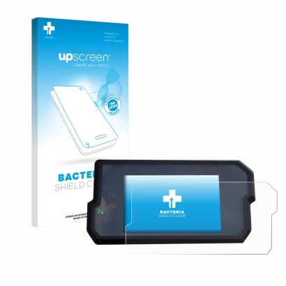 Vorderseite einer Produktverpackung mit dem Markenlogo upscreen. Daneben ist das Gerät KTM 125 / 390 Duke 2017+ mit dem zugehö