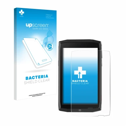 Vorderseite einer Produktverpackung mit dem Markenlogo upscreen. Daneben ist das Gerät Crosscall Core T4 mit dem zugehörigen D