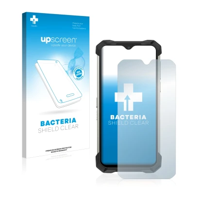 Vorderseite einer Produktverpackung mit dem Markenlogo upscreen. Daneben ist das Gerät Doogee S88 Pro mit dem zugehörigen Disp