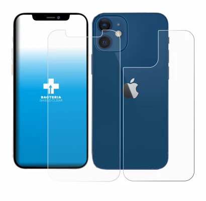 Abbildung des Geräts Apple iPhone 12 (Display+Rückseite) mit einer Vielzahl des Displayschutzes.