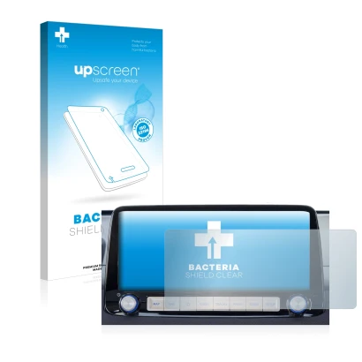 Vorderseite einer Produktverpackung mit dem Markenlogo upscreen. Daneben ist das Gerät Hyundai Kona 2020 Infotainment System 1