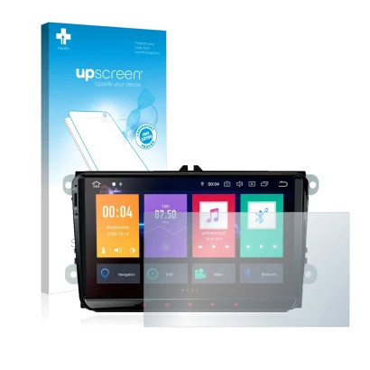 Vorderseite einer Produktverpackung mit dem Markenlogo upscreen. Daneben ist das Gerät Xtrons PBE90MTVL mit dem zugehörigen Di