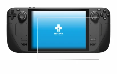 Abbildung des Geräts Valve Steam Deck mit einer Vielzahl des Displayschutzes.