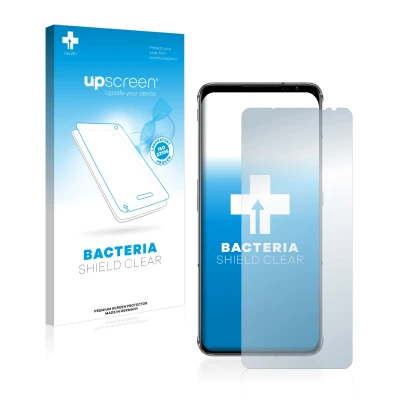 Vorderseite einer Produktverpackung mit dem Markenlogo upscreen. Daneben ist das Gerät ZTE Nubia Red Magic 6s Pro mit dem zuge