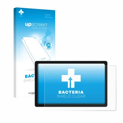 Vorderseite einer Produktverpackung mit dem Markenlogo upscreen. Daneben ist das Gerät Blackview Tab 11 mit dem zugehörigen Di