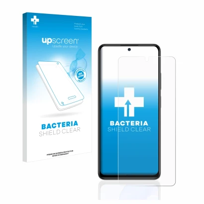 Vorderseite einer Produktverpackung mit dem Markenlogo upscreen. Daneben ist das Gerät Xiaomi Redmi Note 11 Pro 5G mit dem zug