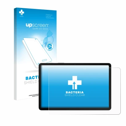 Vorderseite einer Produktverpackung mit dem Markenlogo upscreen. Daneben ist das Gerät Samsung Galaxy Tab S8 5G mit dem zugehö