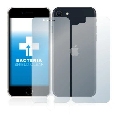 Abbildung des Geräts Apple iPhone SE 3 2022 (Display+Rückseite) mit einer Vielzahl des Displayschutzes.