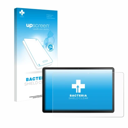 Vorderseite einer Produktverpackung mit dem Markenlogo upscreen. Daneben ist das Gerät Lenovo Tab M10 Plus (3. Gen.) mit dem z