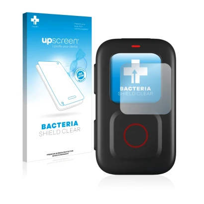 Vorderseite einer Produktverpackung mit dem Markenlogo upscreen. Daneben ist das Gerät GoPro Remote mit dem zugehörigen Displa