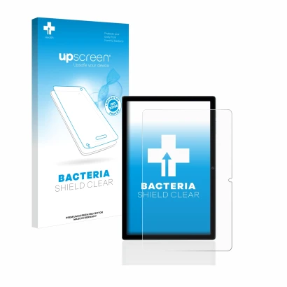 Vorderseite einer Produktverpackung mit dem Markenlogo upscreen. Daneben ist das Gerät Blackview Tab 16 mit dem zugehörigen Di