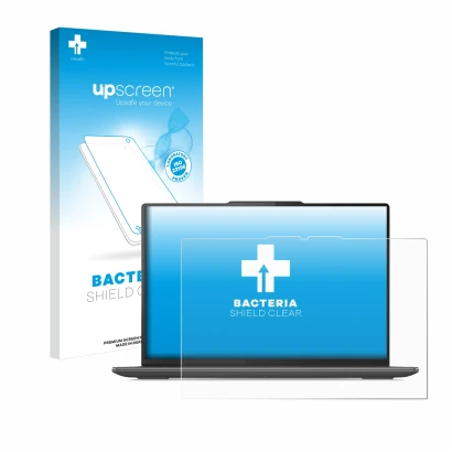 Vorderseite einer Produktverpackung mit dem Markenlogo upscreen. Daneben ist das Gerät Lenovo Yoga Pro 9i Gen 8 16" mit dem zu