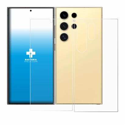 Abbildung des Geräts Samsung Galaxy S24 Ultra (case-friendly) (Display+Rückseite) mit einer Vielzahl des Displayschutzes.